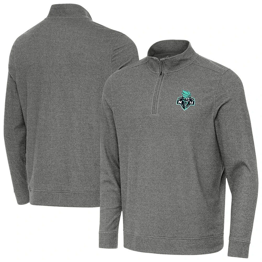 Men's Antigua Heather Black New York Liberty Subtle Quarter-Zip Top