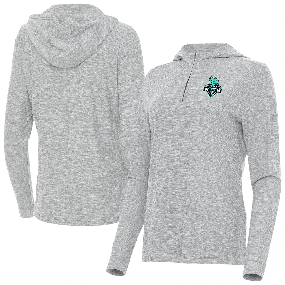 Women's Antigua Heather Gray New York Liberty Daybreak Quarter-Zip Hoodie