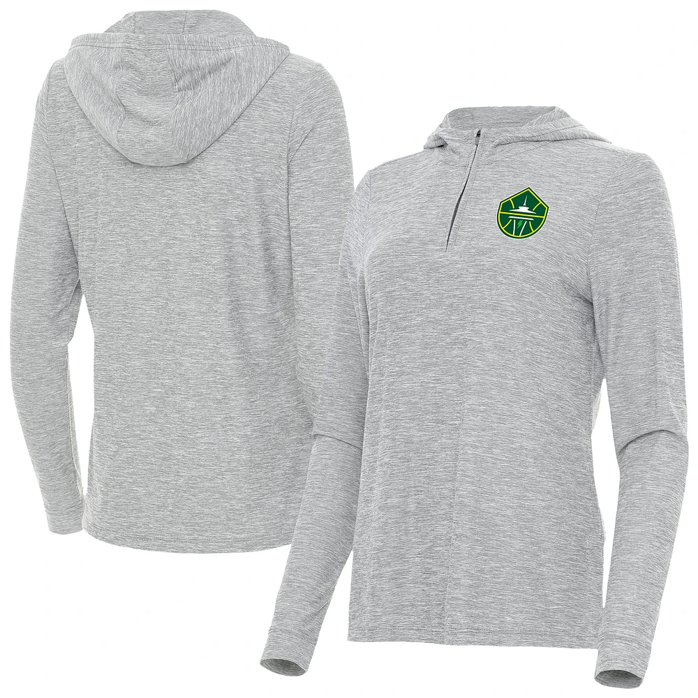 Women's Antigua Heather Gray Seattle Storm Daybreak Quarter-Zip Hoodie
