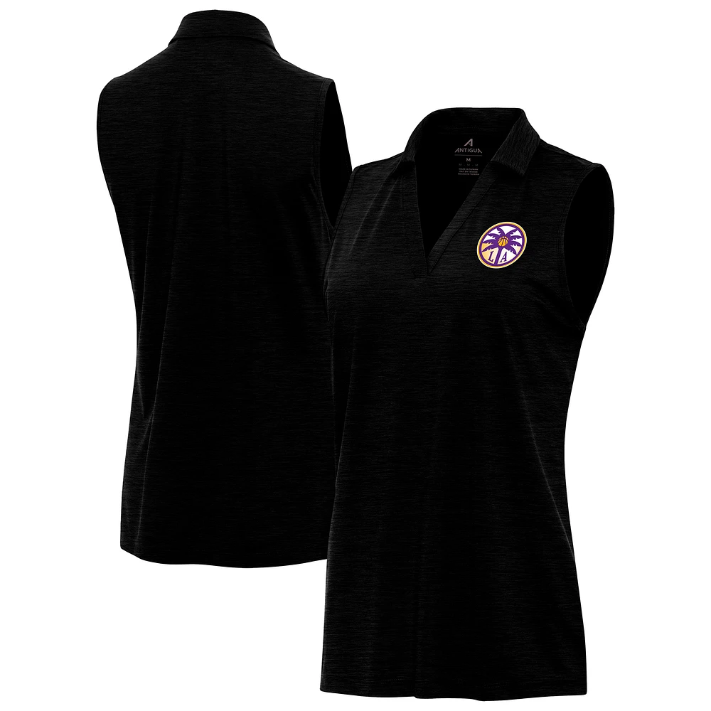 Women's Antigua Heather Black Los Angeles Sparks Layout Sleeveless V-Neck Polo