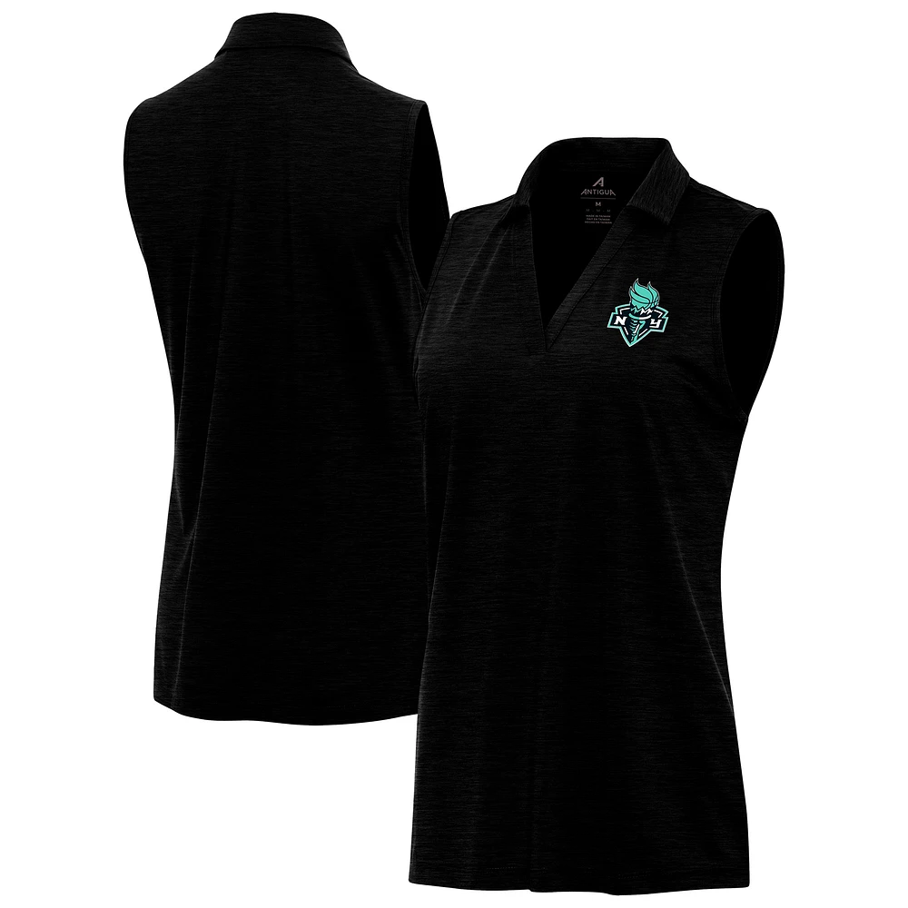Women's Antigua Heather Black New York Liberty Layout Sleeveless V-Neck Polo