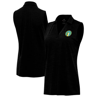 Women's Antigua Heather Black Chicago Sky Layout Sleeveless V-Neck Polo