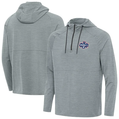 Men's Antigua Heather Gray Washington Mystics Spikes Raglan Quarter-Zip Hoodie