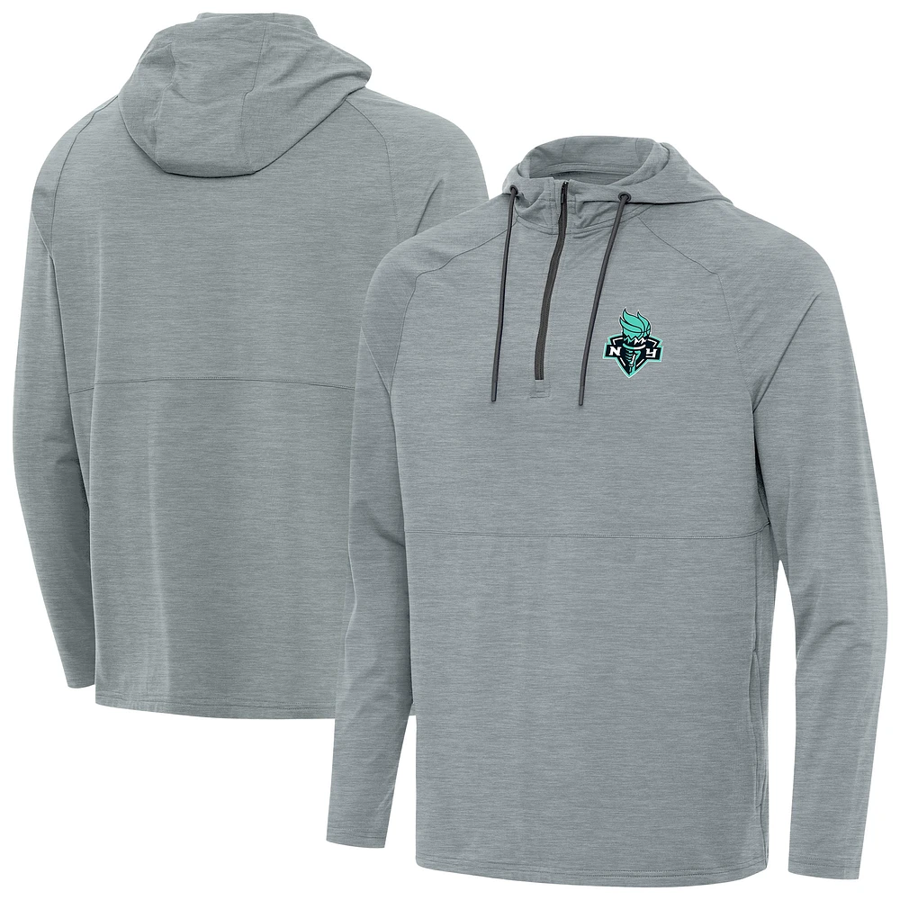 Men's Antigua Heather Gray New York Liberty Spikes Raglan Quarter-Zip Hoodie