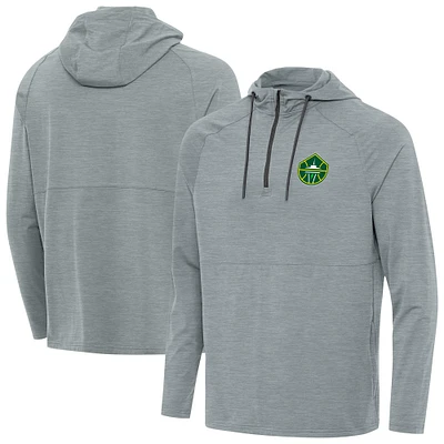 Men's Antigua Heather Seattle Storm Spikes Raglan Quarter-Zip Hoodie