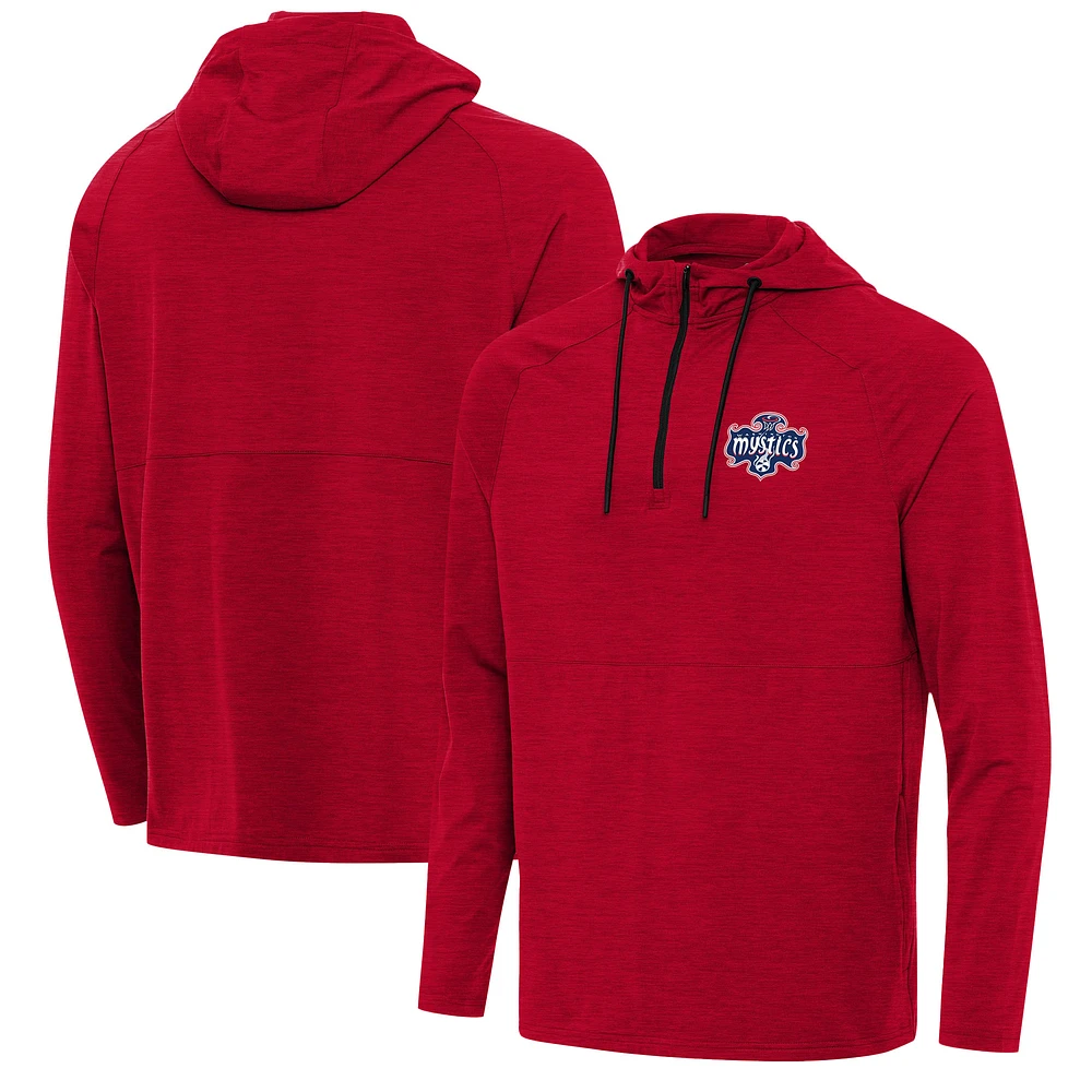 Men's Antigua Heather Washington Mystics Spikes Raglan Quarter-Zip Hoodie