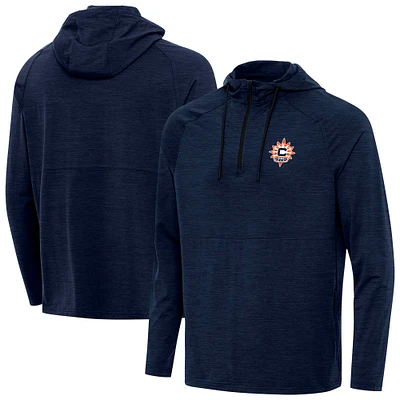 Men's Antigua Heather Navy Connecticut Sun Spikes Raglan Quarter-Zip Hoodie