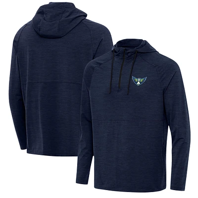Men's Antigua Heather Navy Dallas Wings Spikes Raglan Quarter-Zip Hoodie
