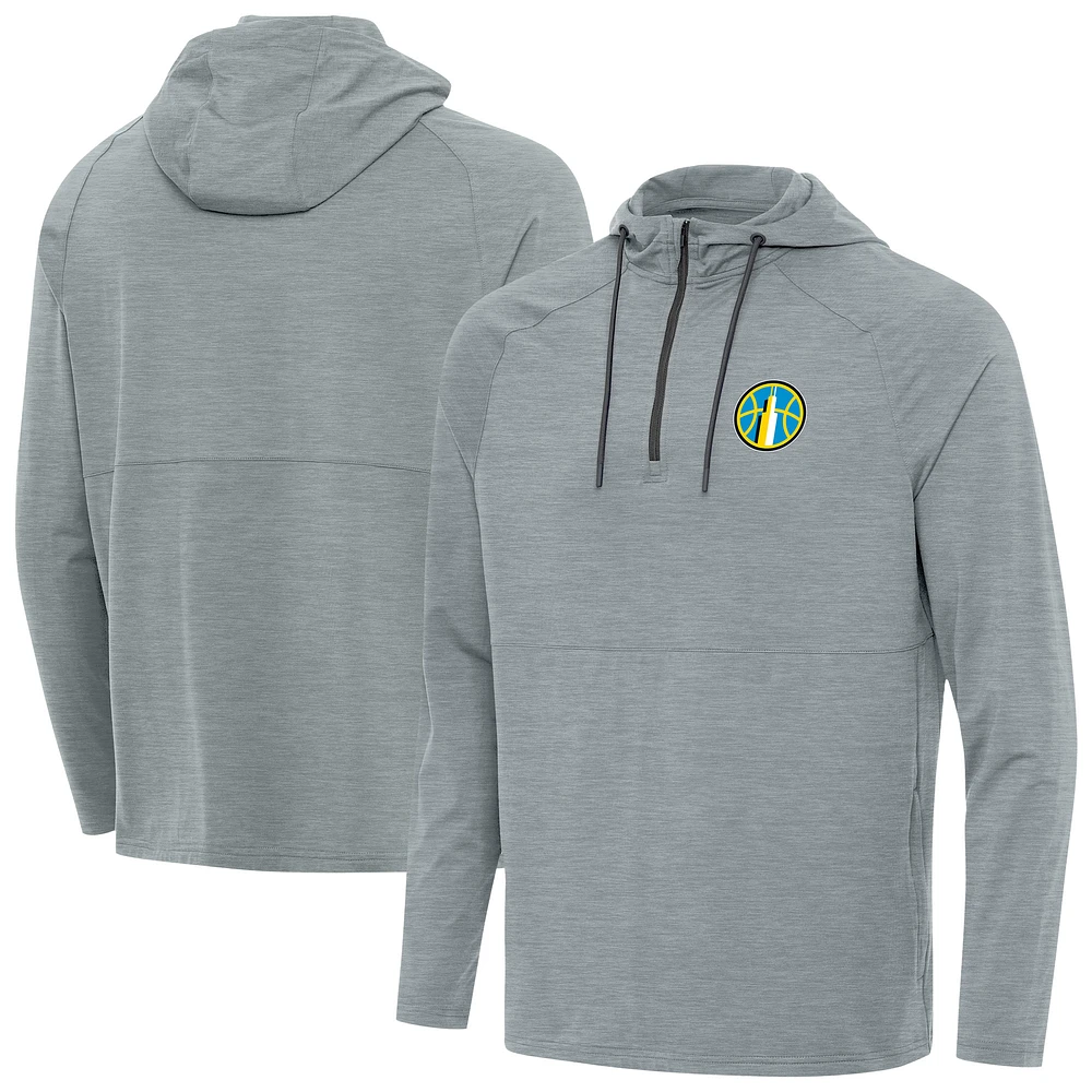 Men's Antigua Heather Chicago Sky Spikes Raglan Quarter-Zip Hoodie