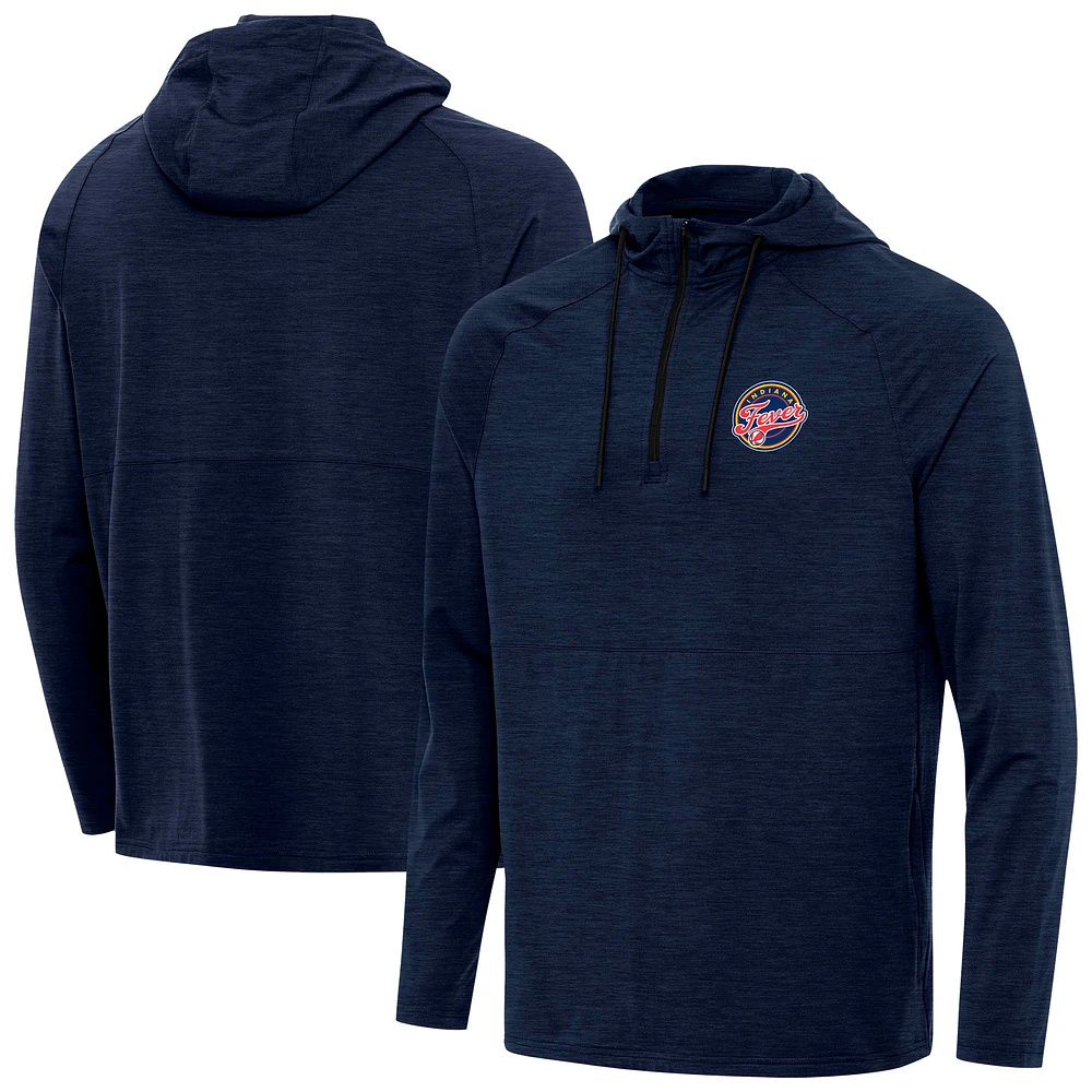 Men's Antigua Heather Navy Indiana Fever Spikes Raglan Quarter-Zip Hoodie