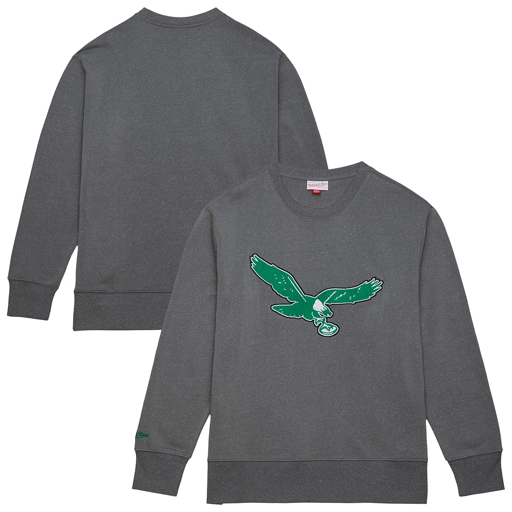 Men's Mitchell & Ness Heather Gray Philadelphia Eagles Snow Washed Fleece Tri-Blend Pullover Sweatshirt