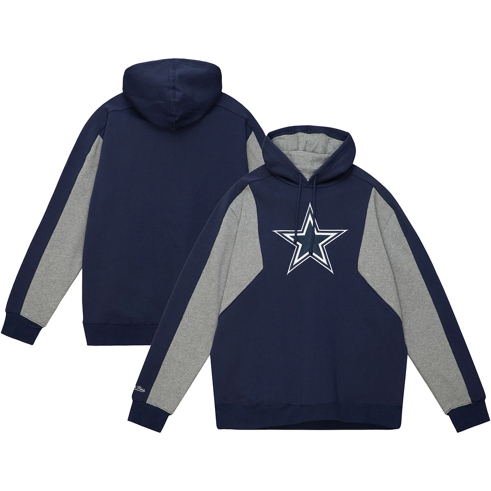 Men's Mitchell & Ness Navy Dallas Cowboys Color Blocked Fleece 2.0 Pullover Hoodie