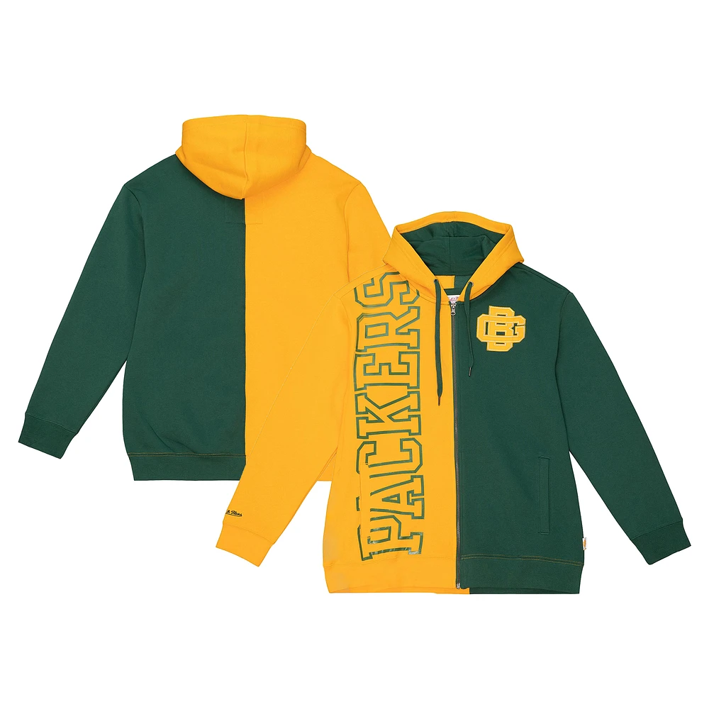 Men's Mitchell & Ness Green/Gold Green Bay Packers Fleece 2.0 Full-Zip Hoodie