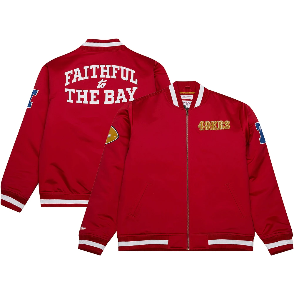Men's Mitchell & Ness Scarlet San Francisco 49ers Heavyweight Satin Full-Zip Jacket
