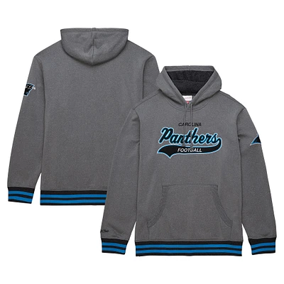 Men's Mitchell & Ness Heather Gray Carolina Panthers Vintage Logo Snow Washed Fleece Pullover Hoodie