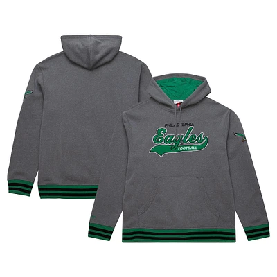 Men's Mitchell & Ness Heather Gray Philadelphia Eagles Vintage Logo Snow Washed Fleece Pullover Hoodie