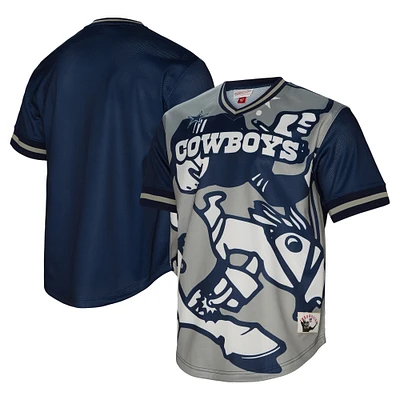 Men's Mitchell & Ness Gray/Navy Dallas Cowboys Jumbotron 3.0 Mesh V-Neck Top
