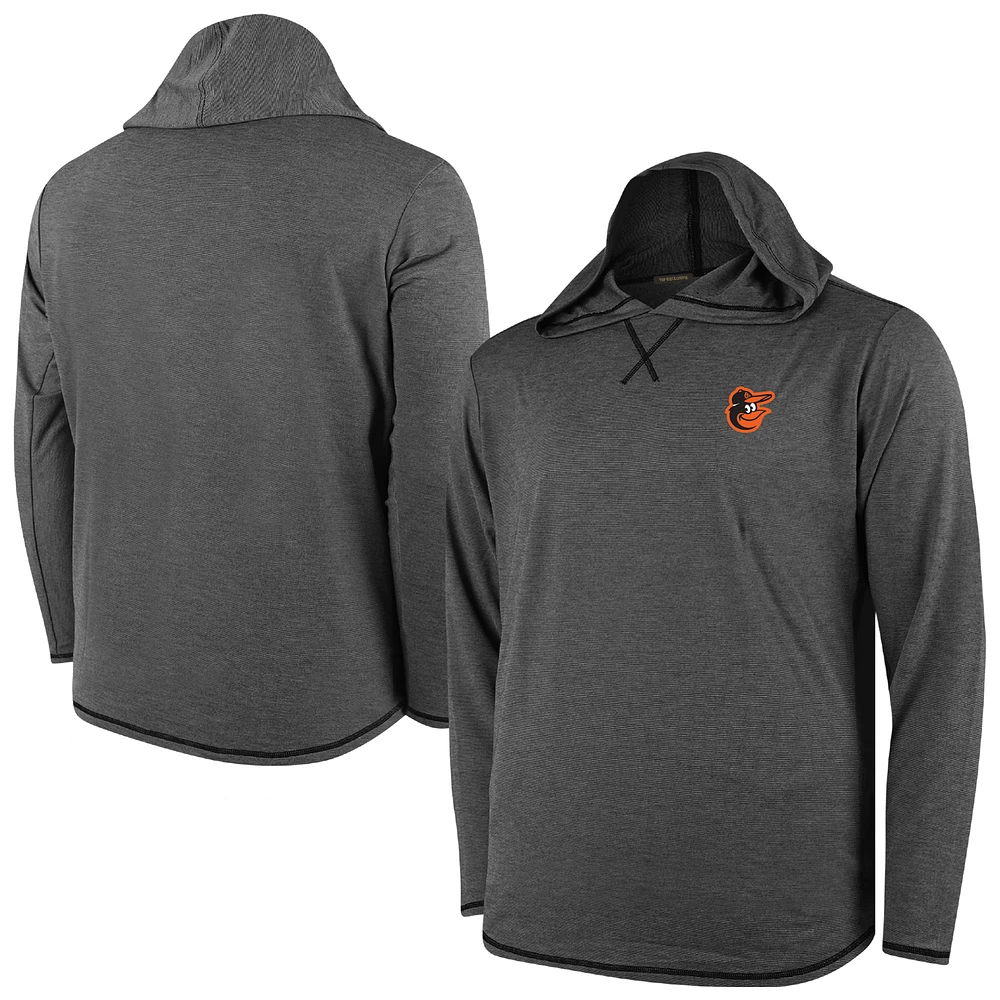 Men's Black Baltimore Orioles Butter Stripe Tri-Blend Long Sleeve Hoodie T-Shirt