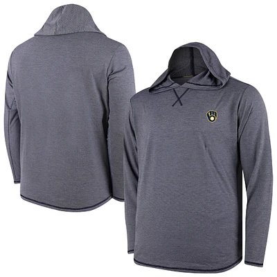 Men's Navy Milwaukee Brewers Butter Stripe Tri-Blend Long Sleeve Hoodie T-Shirt