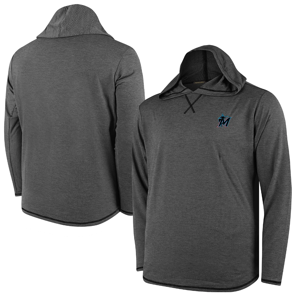 Men's Black Miami Marlins Butter Stripe Tri-Blend Long Sleeve Hoodie T-Shirt