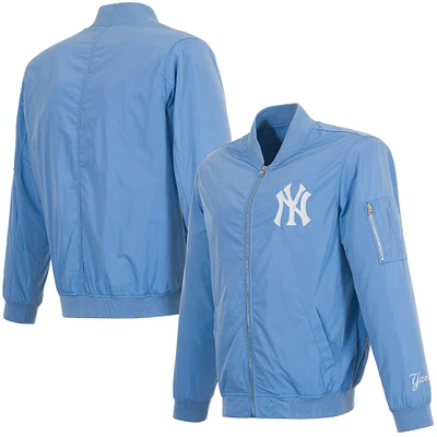 Men's JH Design Light Blue New York Yankees Nylon Bomber Full-Zip Jacket