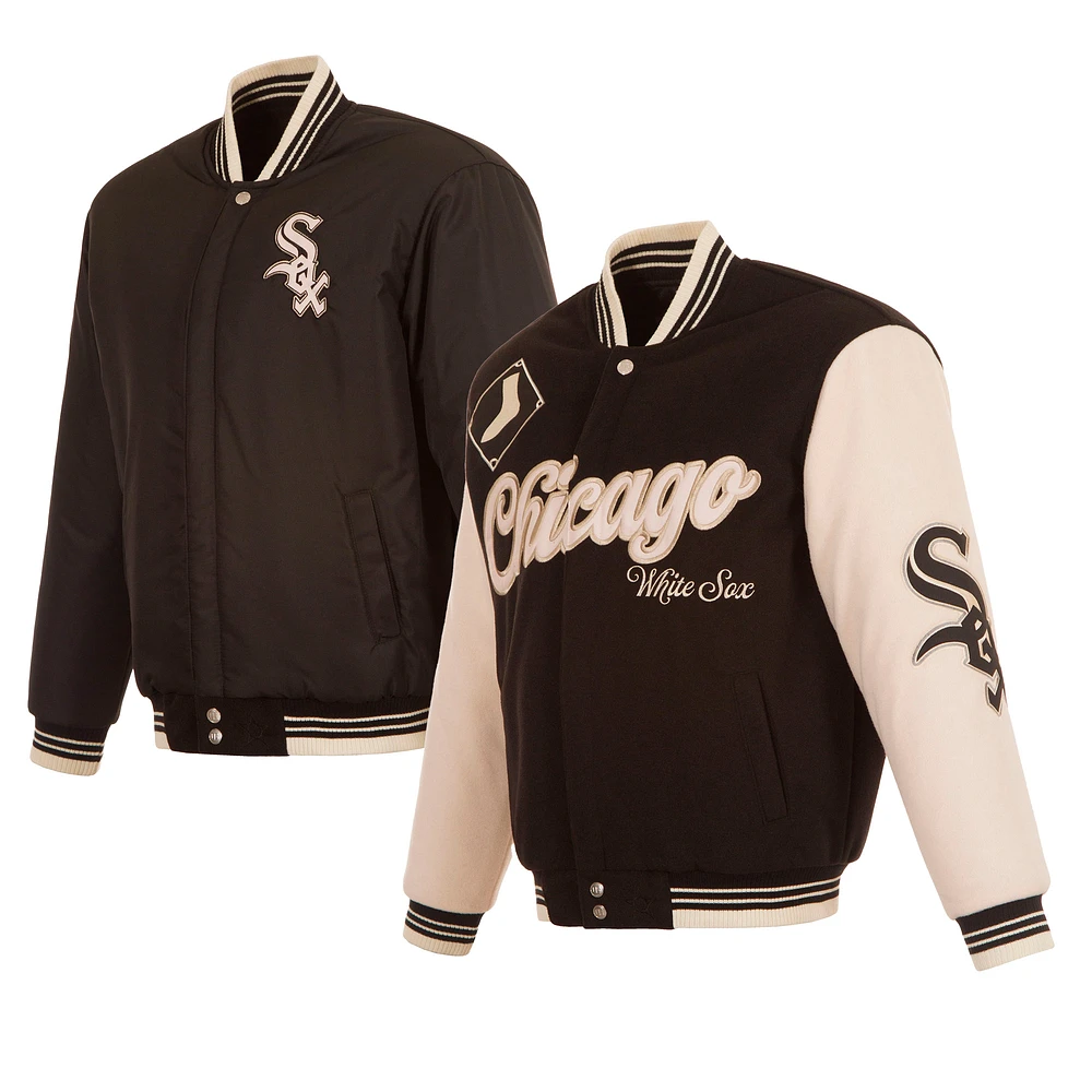 Men's JH Design Black Chicago White Sox Reversible Wool Full-Zip Jacket