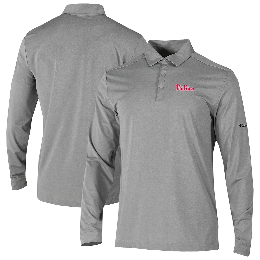 Men's Columbia Gray Philadelphia Phillies Omni-Wick Pin High Long Sleeve Polo