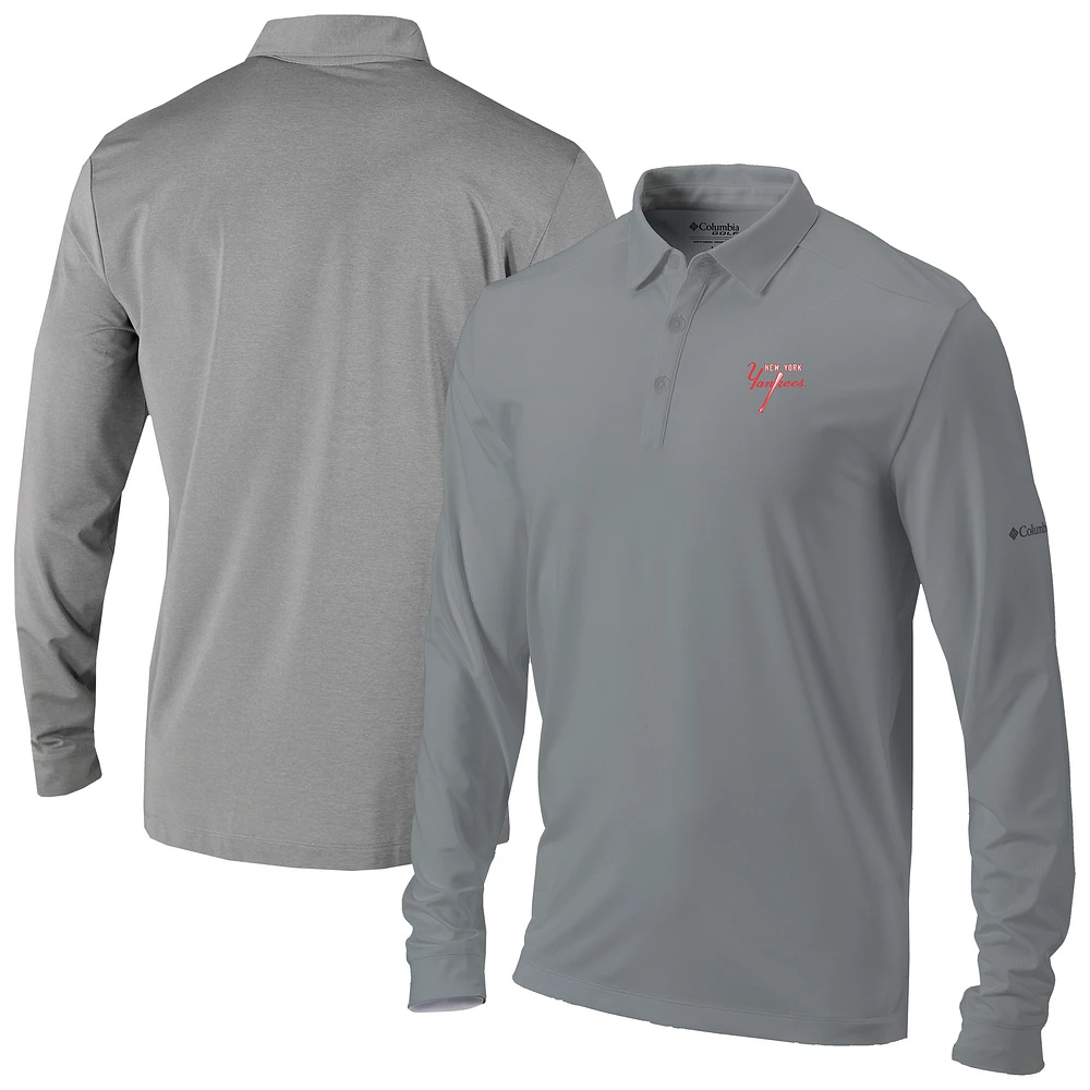 Men's Columbia Gray New York Yankees Omni-Wick Pin High Long Sleeve Polo