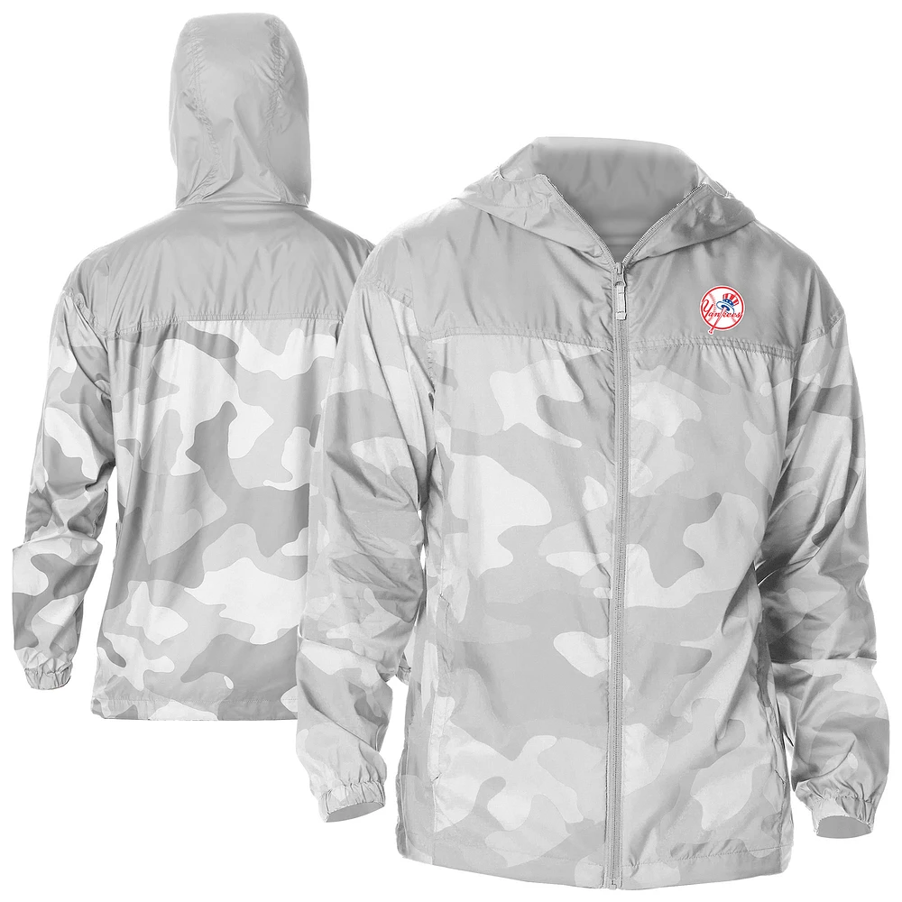 Men's Columbia Gray New York Yankees Camo Flash Challenger Full-Zip Windbreaker Jacket