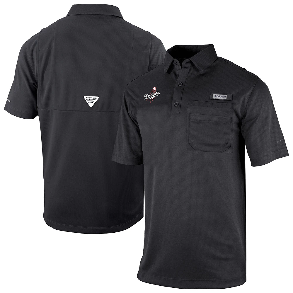 Men's Columbia Black Los Angeles Dodgers Omni-Wick Flycaster Pocket Polo