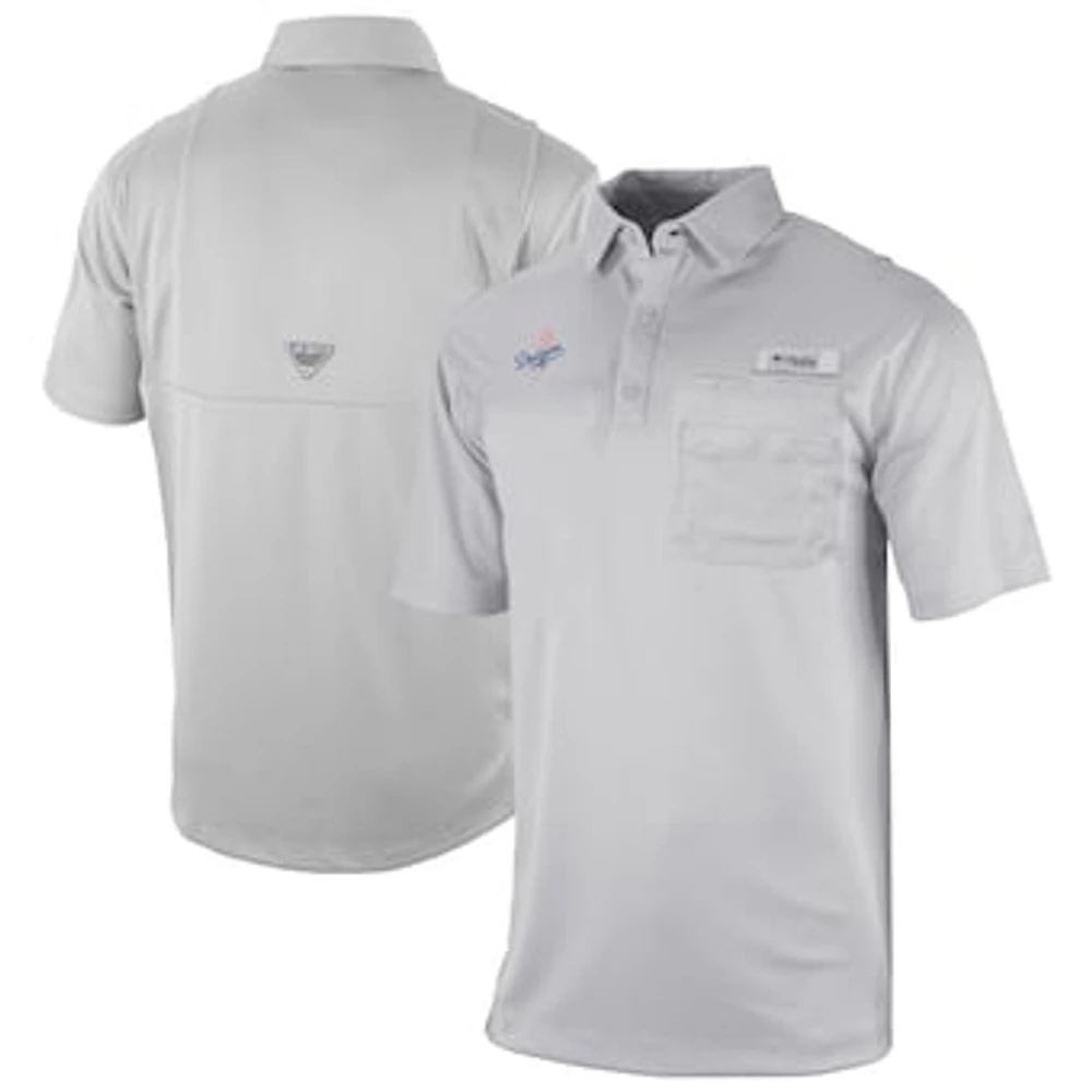 Men's Columbia Gray Los Angeles Dodgers Omni-Wick Flycaster Pocket Polo