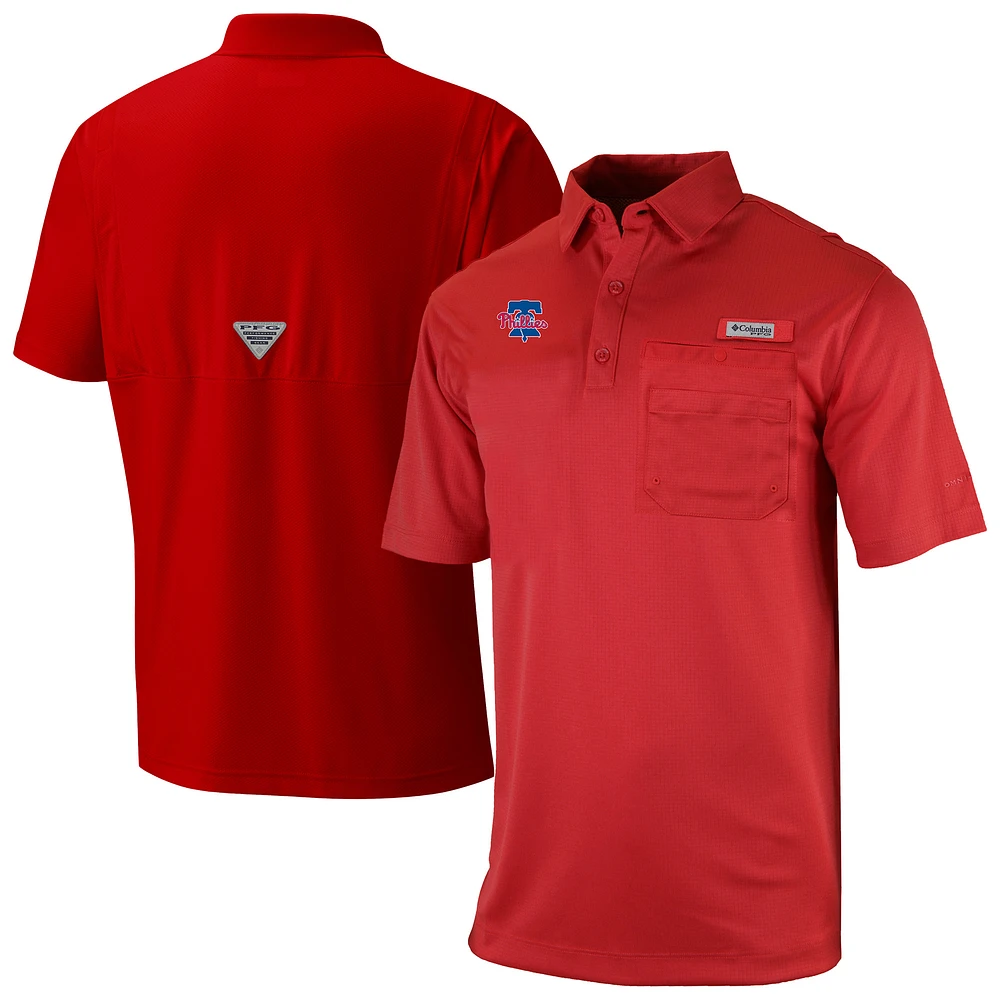 Men's Columbia Red Philadelphia Phillies Omni-Wick Flycaster Pocket Polo