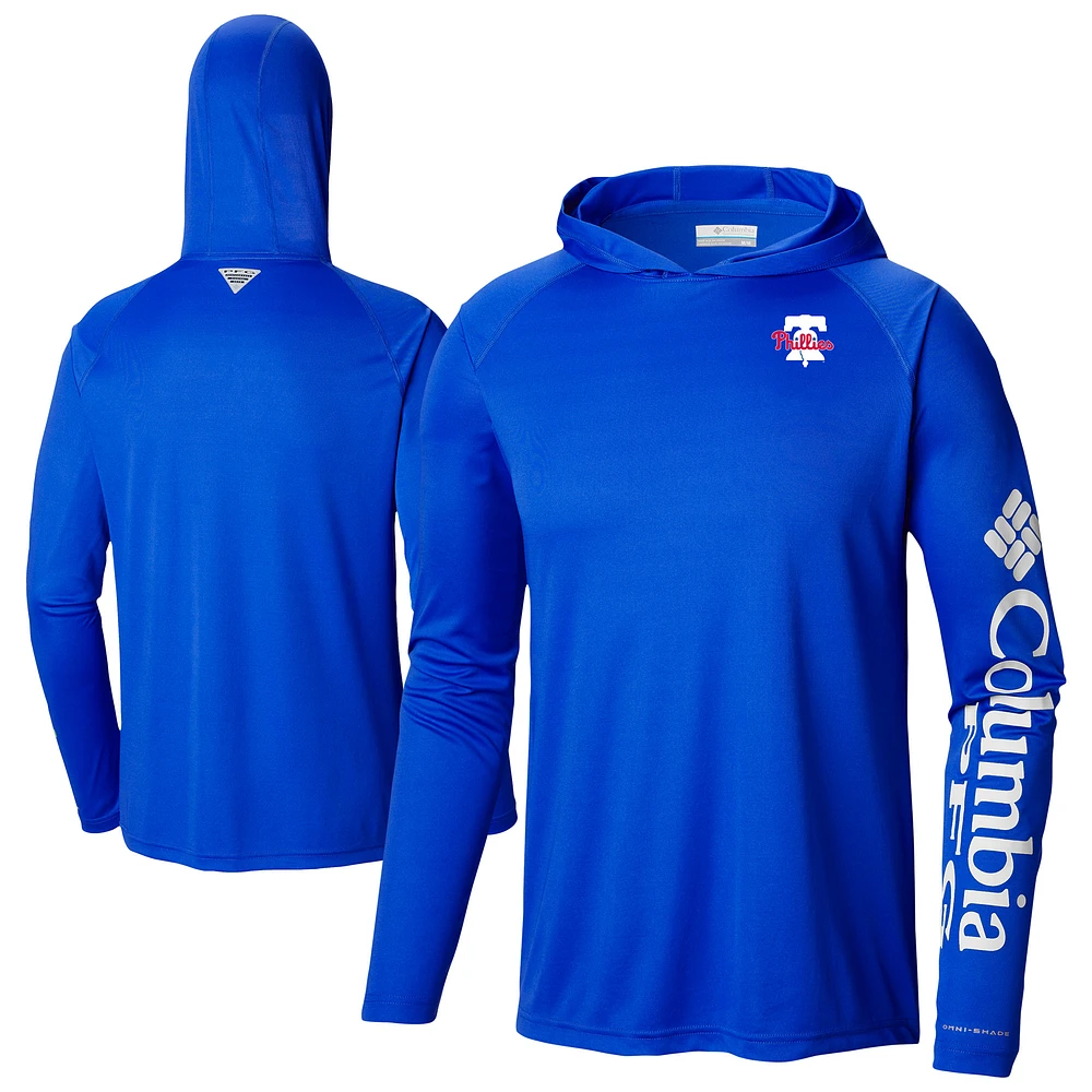 Men's Columbia Royal Philadelphia Phillies Omni-Wick Terminal Tackle Raglan Long Sleeve Hoodie T-Shirt