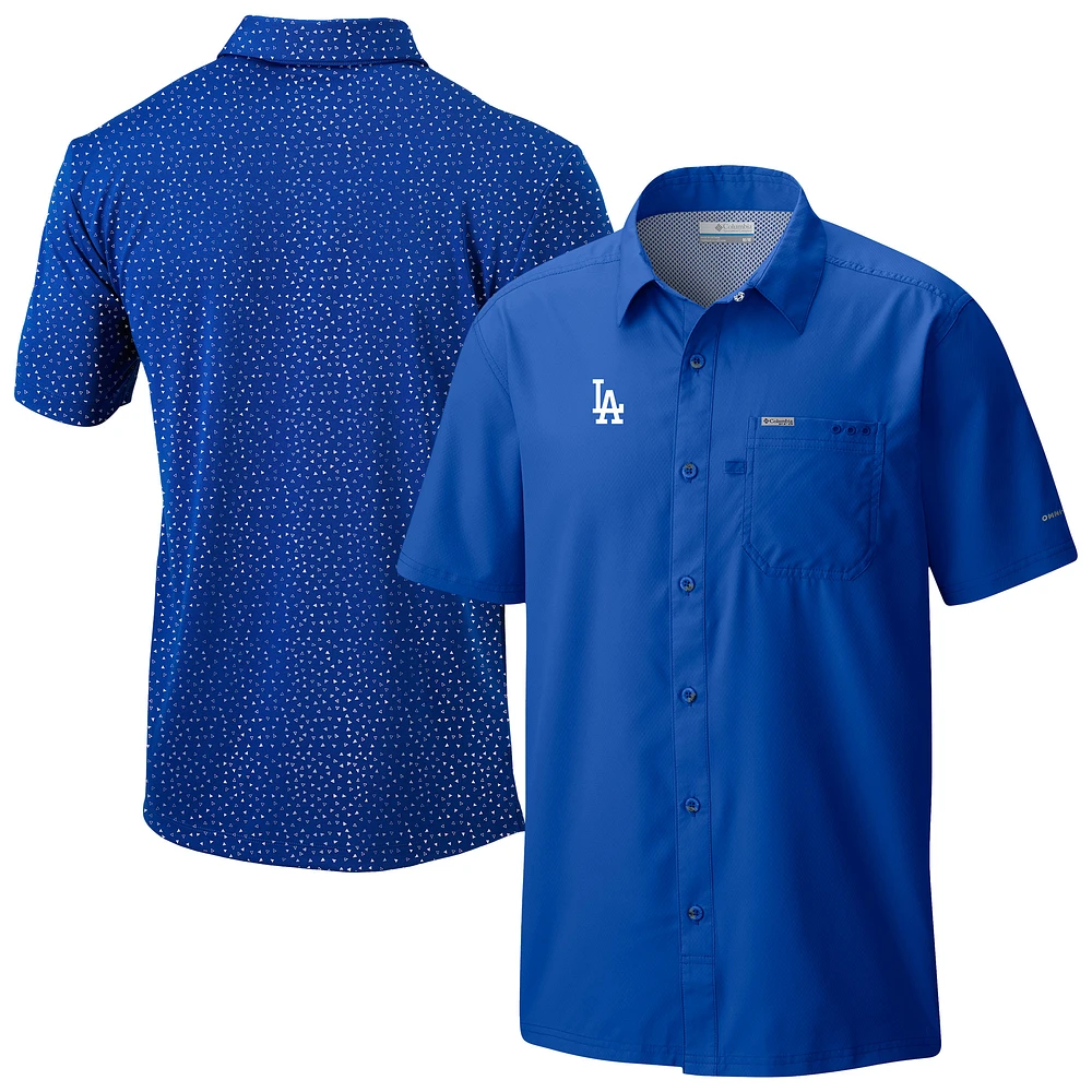 Men's Columbia Royal Los Angeles Dodgers Slack Tide Omni-Wick Button-Up Camp Shirt