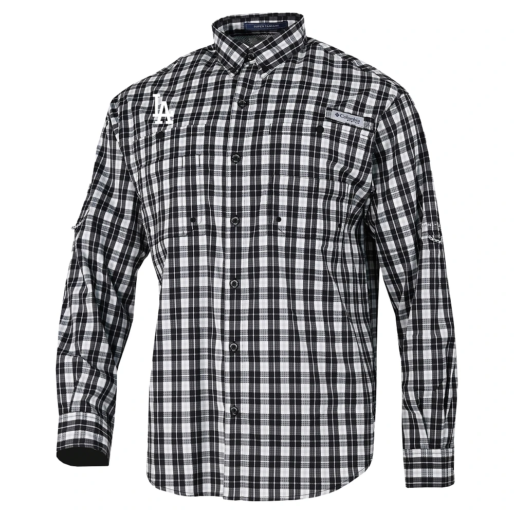 Men's Columbia Black Los Angeles Dodgers Super Slack Tide Omni-Wick Button-Up Shirt