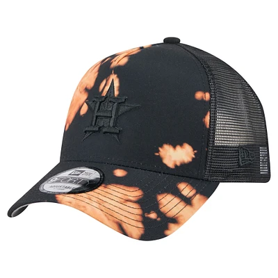Men's New Era Black Houston Astros Bleached A-Frame 9FORTY Adjustable Hat
