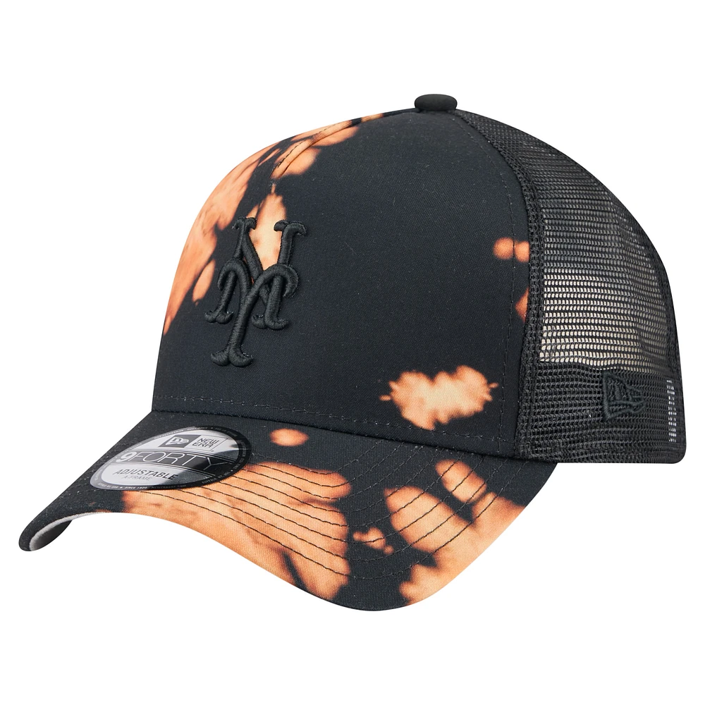 Men's New Era Black New York Mets Bleached A-Frame 9FORTY Adjustable Hat