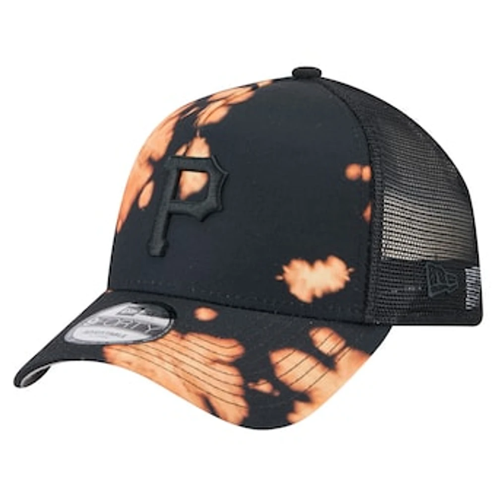 Men's New Era Black Pittsburgh Pirates Bleached A-Frame 9FORTY Adjustable Hat