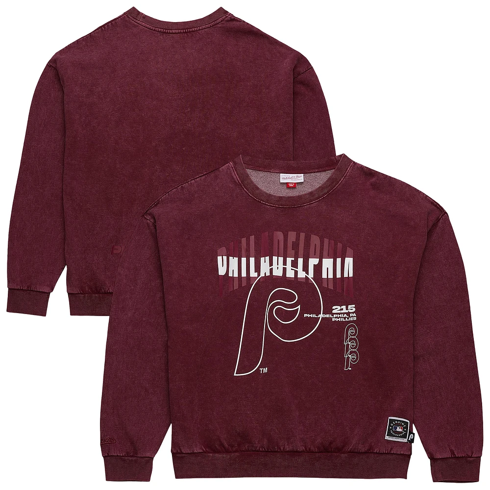 Men's Mitchell & Ness Burgundy Philadelphia Phillies Oversized Graphic Pullover Sweatshirt