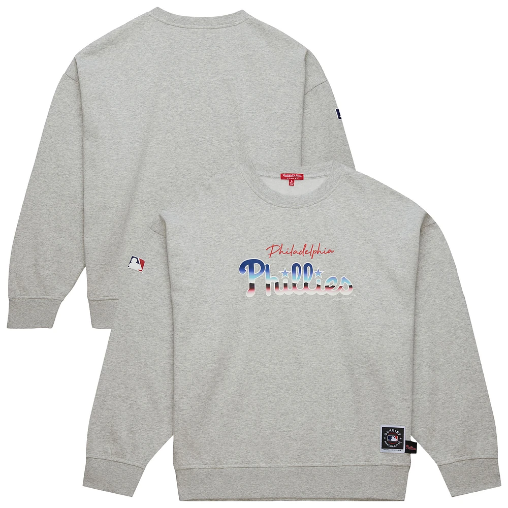 Men's Mitchell & Ness Heather Gray Philadelphia Phillies Stateside Pastel Logo Lightweight Pullover Sweatshirt