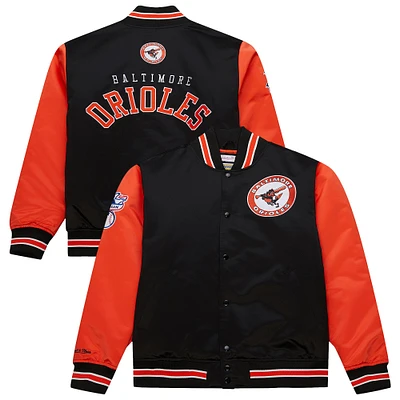 Men's Mitchell & Ness Black Baltimore Orioles Primetime Vintage Logo Satin Full-Snap Jacket