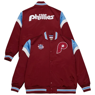 Men's Mitchell & Ness Burgundy Philadelphia Phillies Heavyweight Button Front Satin Full-Snap Jacket