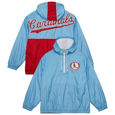 Men's Mitchell & Ness Light Blue St. Louis Cardinals Team OG 2.0 Anorak Half-Zip Windbreaker Hoodie Jacket