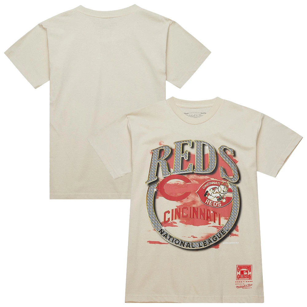 Men's Mitchell & Ness Cream Cincinnati Reds Cooperstown Collection Crown Jewels T-Shirt