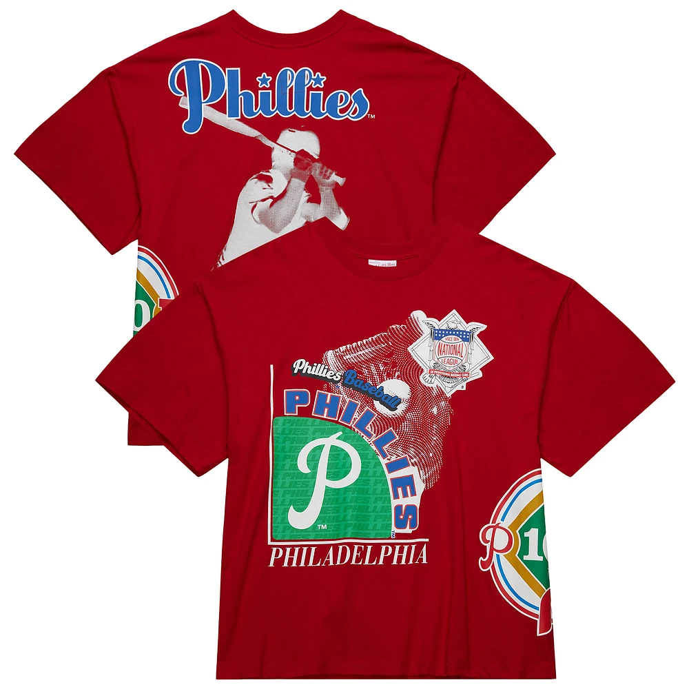 Men's Mitchell & Ness Red Philadelphia Phillies Cooperstown Collection Logo Blast T-Shirt