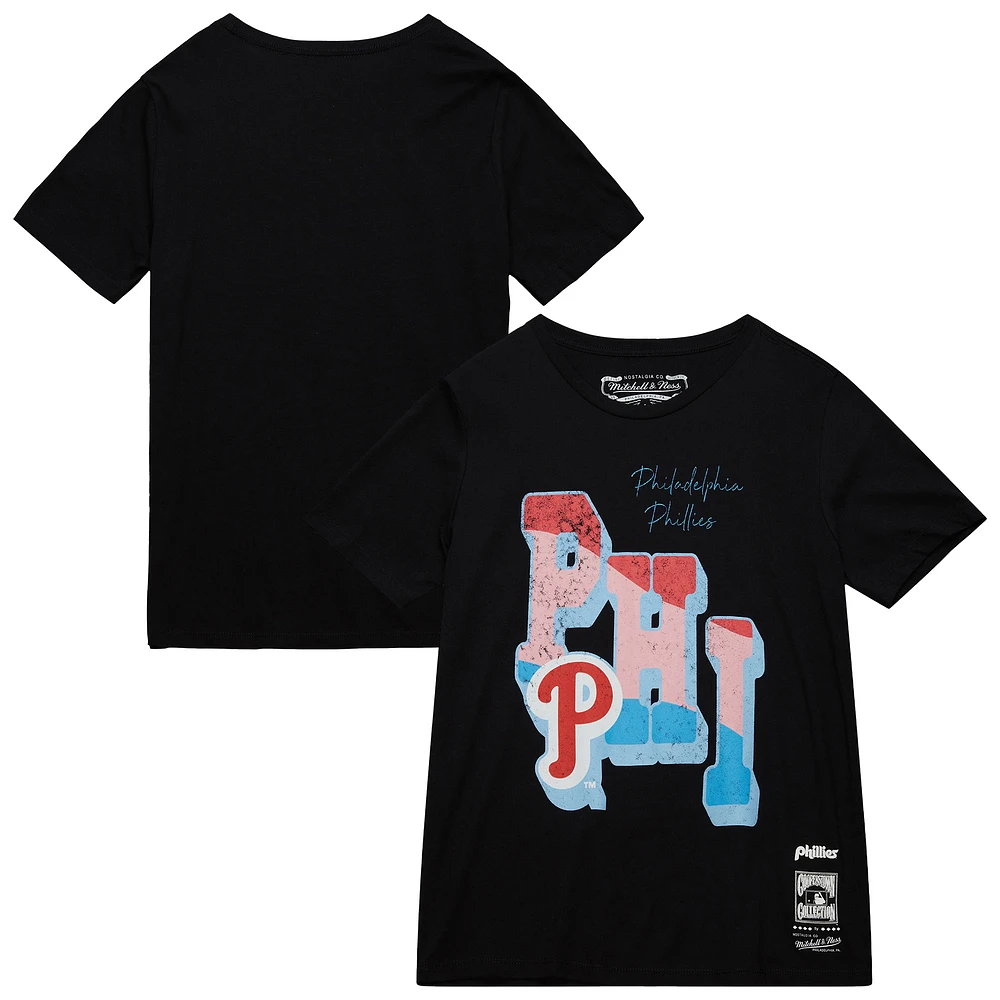 Women's Mitchell & Ness Black Philadelphia Phillies Stateside Pastel T-Shirt