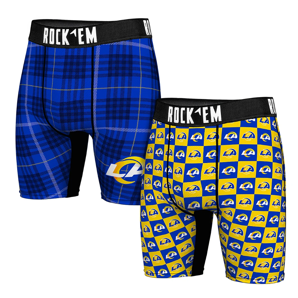Men's Rock Em Socks Los Angeles Rams Two-Pack Plaid and Checkerboard Boxer Briefs