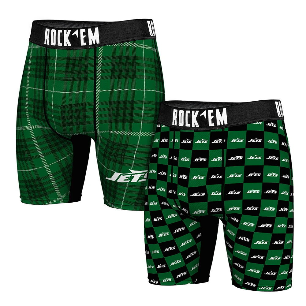 Men's Rock Em Socks New York Jets Two-Pack Plaid and Checkerboard Boxer Briefs