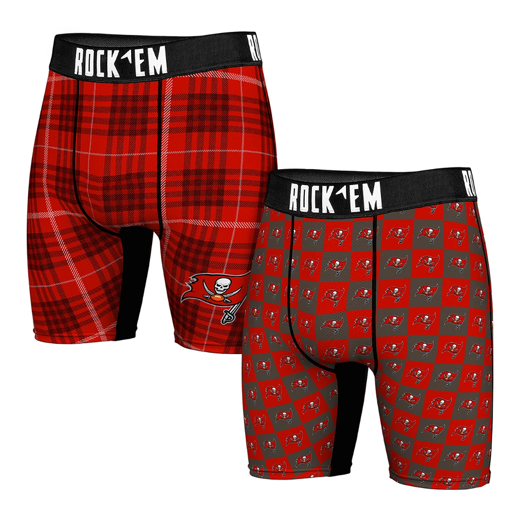 Men's Rock Em Socks Tampa Bay Buccaneers Two-Pack Plaid and Checkerboard Boxer Briefs