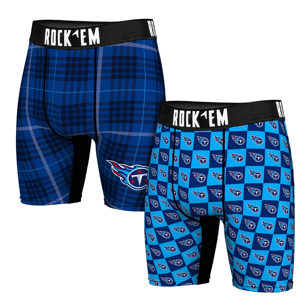 Men's Rock Em Socks Tennessee Titans Two-Pack Plaid and Checkerboard Boxer Briefs